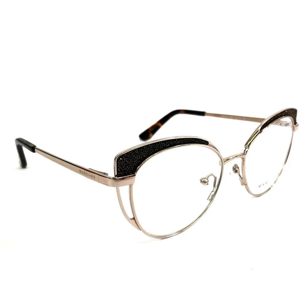 Marciano Eyeglasses Frames GM0343 028 Black Gold Cat Eye Sparkly 50-17-135